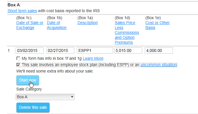 TurboTax ESPP sale before adjustment