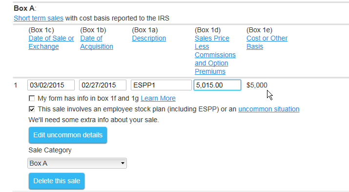 TurboTax corrected cost basis for ESPP