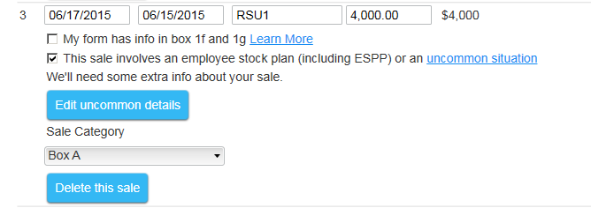 TurboTax corrected cost basis for RSU