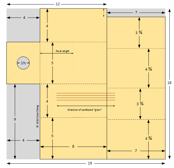 Camera obscura cardboard marking/cutting plan