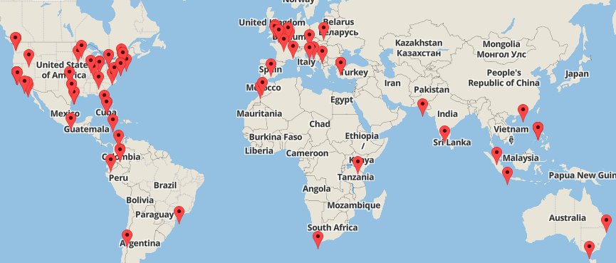 Recent visitors map